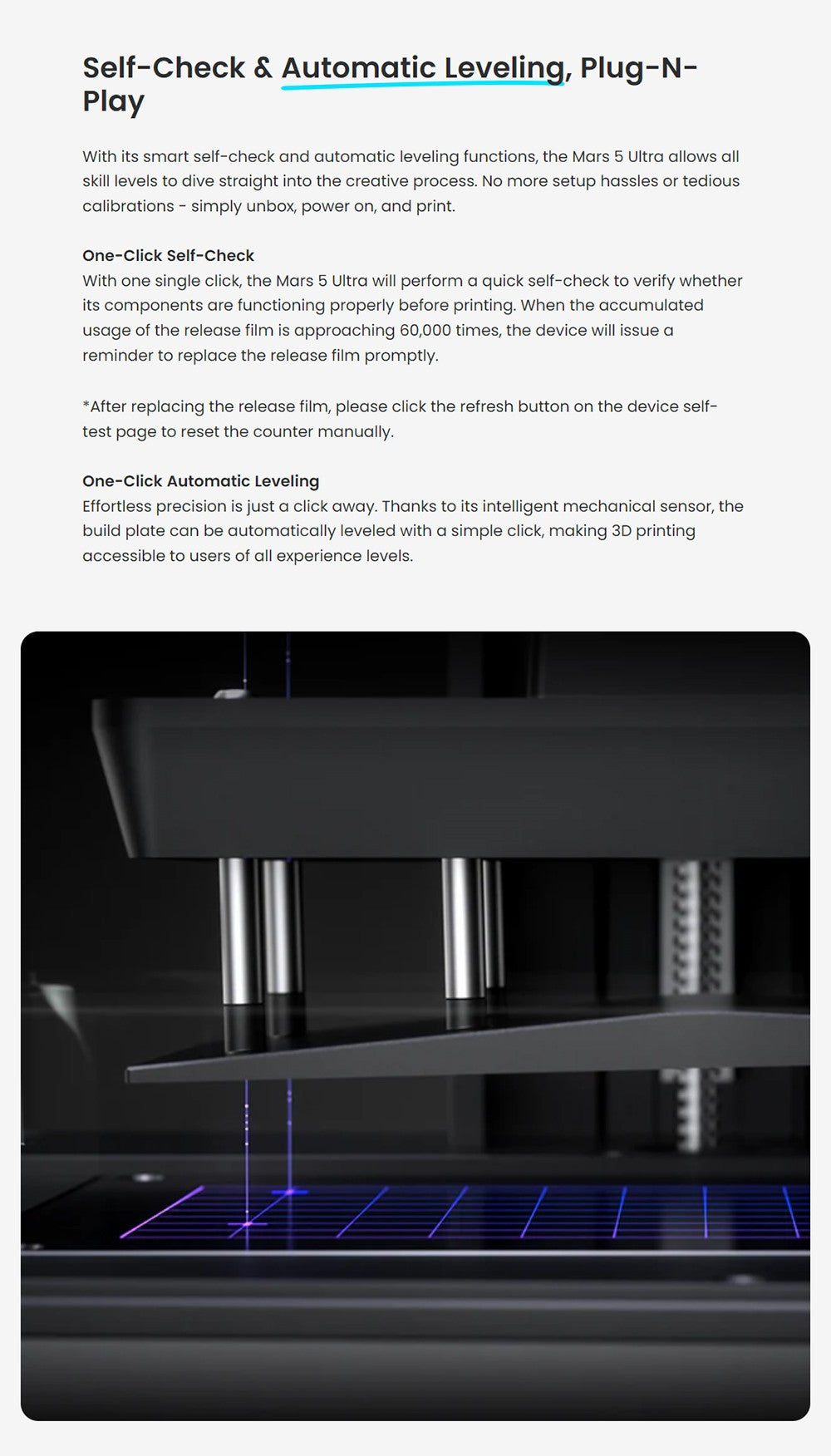 3D tiskárna Elegoo Mars 5 Ultra Resin, inteligentní mechanický senzor, 7palcový 9K monochromatický LCD displej, rychlost tisku 150 mm/h, AI kamera, automatické vyrovnávání, dvojité nalévací hubice, nádržka na pryskyřici, WiFi přenos, velikost tisku 6,04 x 3,06 x 6,49 palce