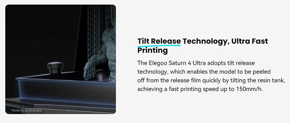 3D tiskárna ELEGOO Saturn 4 Ultra, 10palcový 12K monochromatický LCD displej, maximální rychlost tisku 150 mm/h, technologie uvolnění naklápěním, automatické vyrovnávání, odklápěcí kryt, inteligentní mechanický senzor, monitorování pomocí umělé inteligence, 218,88 x 122,88 x 220 mm³ - černá