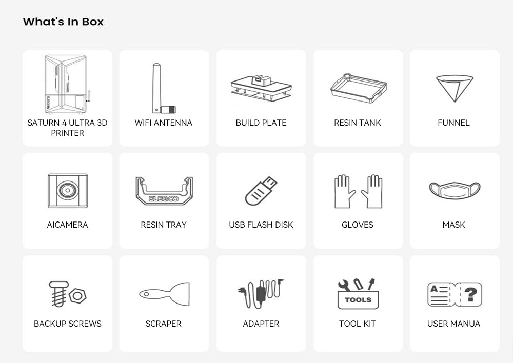 3D tiskárna ELEGOO Saturn 4 Ultra, 10palcový 12K monochromatický LCD displej, maximální rychlost tisku 150 mm/h, technologie uvolnění naklápěním, automatické vyrovnávání, odklápěcí kryt, inteligentní mechanický senzor, monitorování pomocí umělé inteligence, 218,88 x 122,88 x 220 mm³ - černá