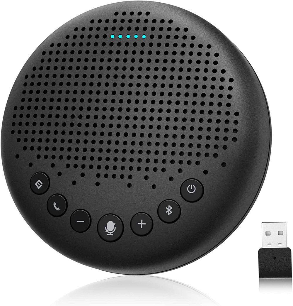 Přenosný Bluetooth konferenční reproduktor eMeet Luna Lite s mikrofony, hlasovým potlačením hluku s umělou inteligencí, USB / Bluetooth / bezdrátovým adaptérem / AUX připojením, řetězením, 360° snímání hlasu