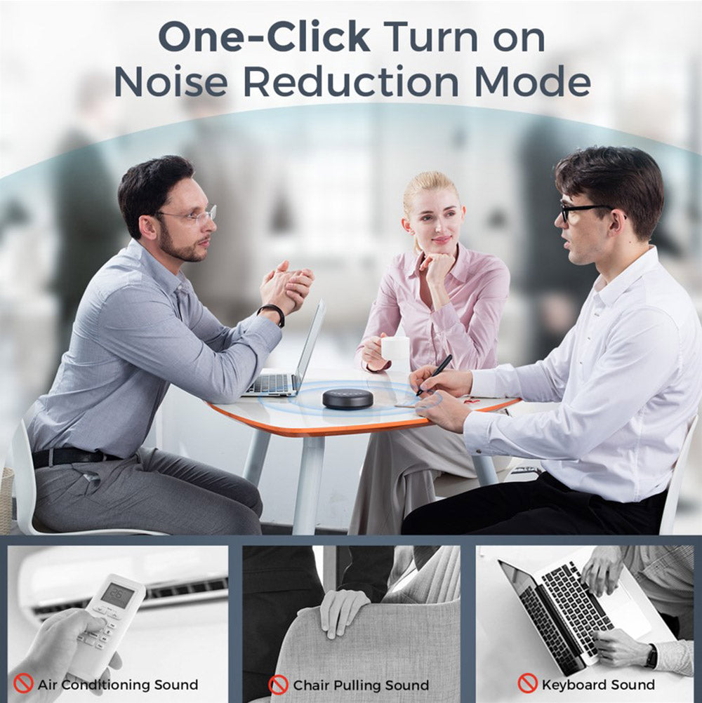 Přenosný Bluetooth konferenční reproduktor eMeet Luna Lite s mikrofony, hlasovým potlačením hluku s umělou inteligencí, USB / Bluetooth / bezdrátovým adaptérem / AUX připojením, řetězením, 360° snímání hlasu