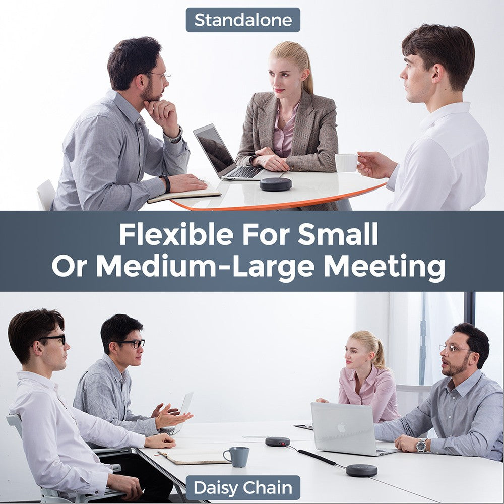 Přenosný Bluetooth konferenční reproduktor eMeet Luna Lite s mikrofony, hlasovým potlačením hluku s umělou inteligencí, USB / Bluetooth / bezdrátovým adaptérem / AUX připojením, řetězením, 360° snímání hlasu