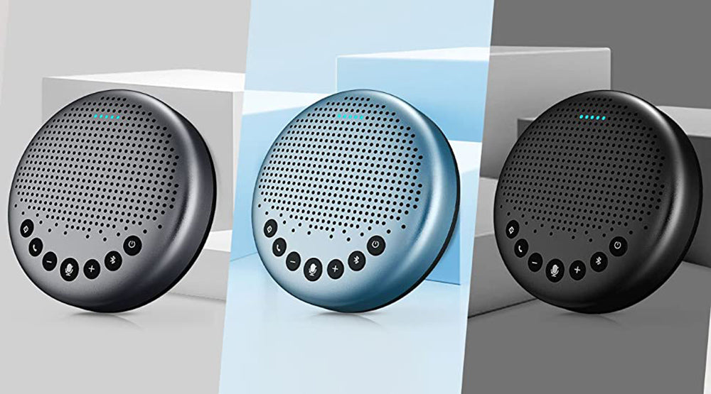 Přenosný Bluetooth konferenční reproduktor eMeet Luna Lite s mikrofony, hlasovým potlačením hluku s umělou inteligencí, USB / Bluetooth / bezdrátovým adaptérem / AUX připojením, řetězením, 360° snímání hlasu