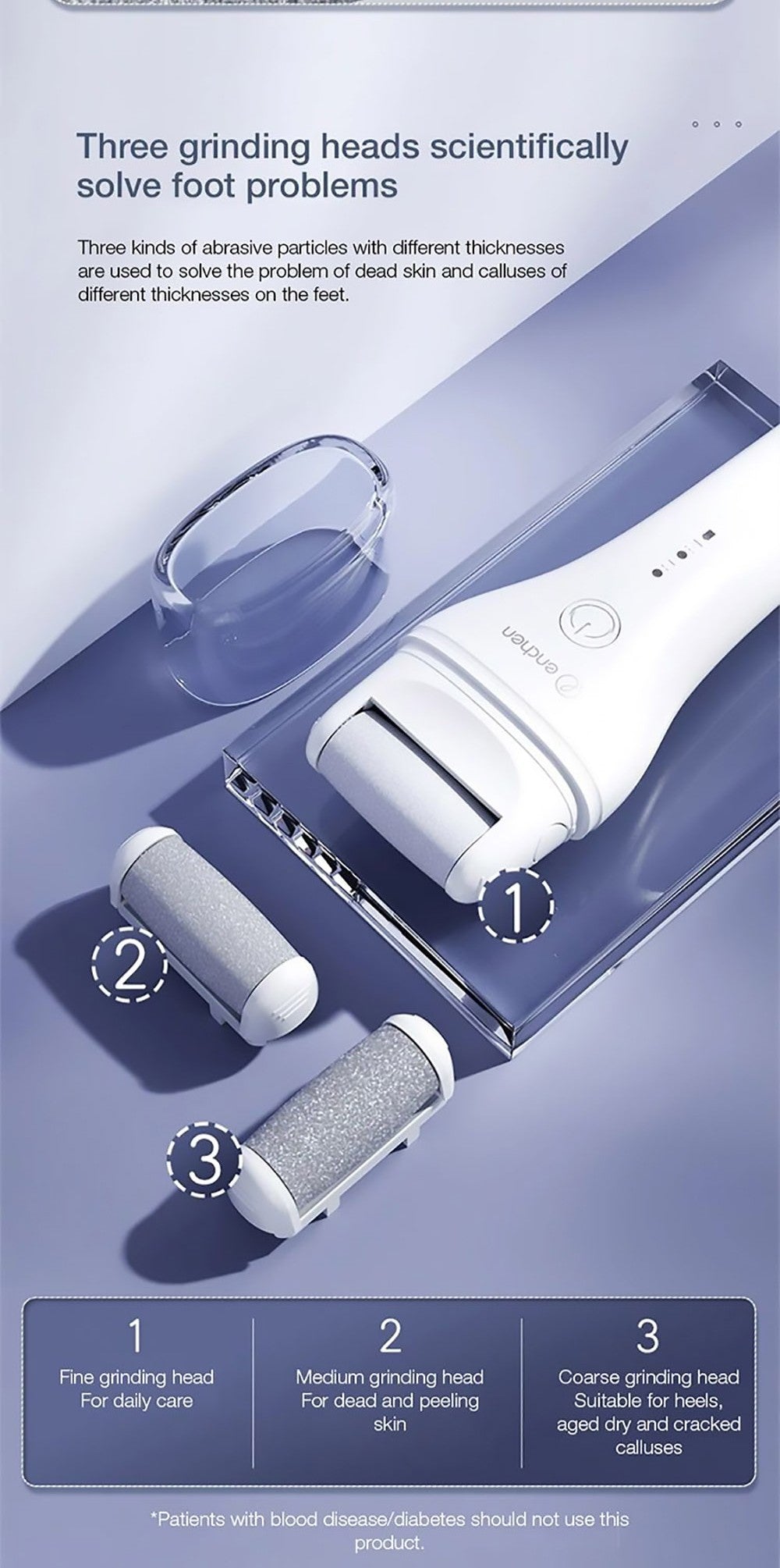 Enchen EMJ001 Elektrická bruska na nohy Odstraňovač strojů 360 stupňů Roll Dvourychlostní nastavení IPX6 Vodotěsná tříbrná brusná hlava