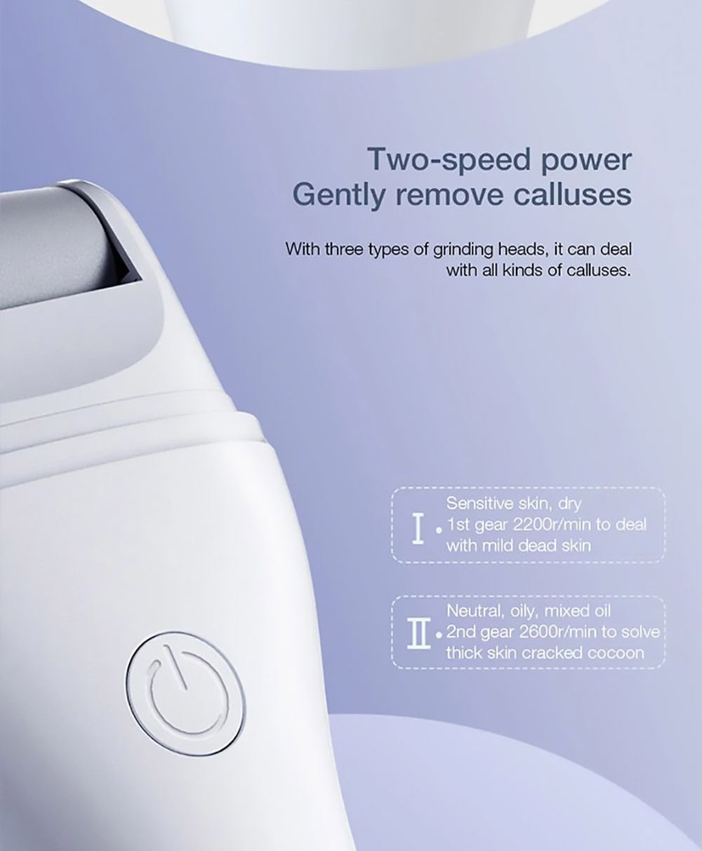 Enchen EMJ001 Elektrická bruska na nohy Odstraňovač strojů 360 stupňů Roll Dvourychlostní nastavení IPX6 Vodotěsná tříbrná brusná hlava