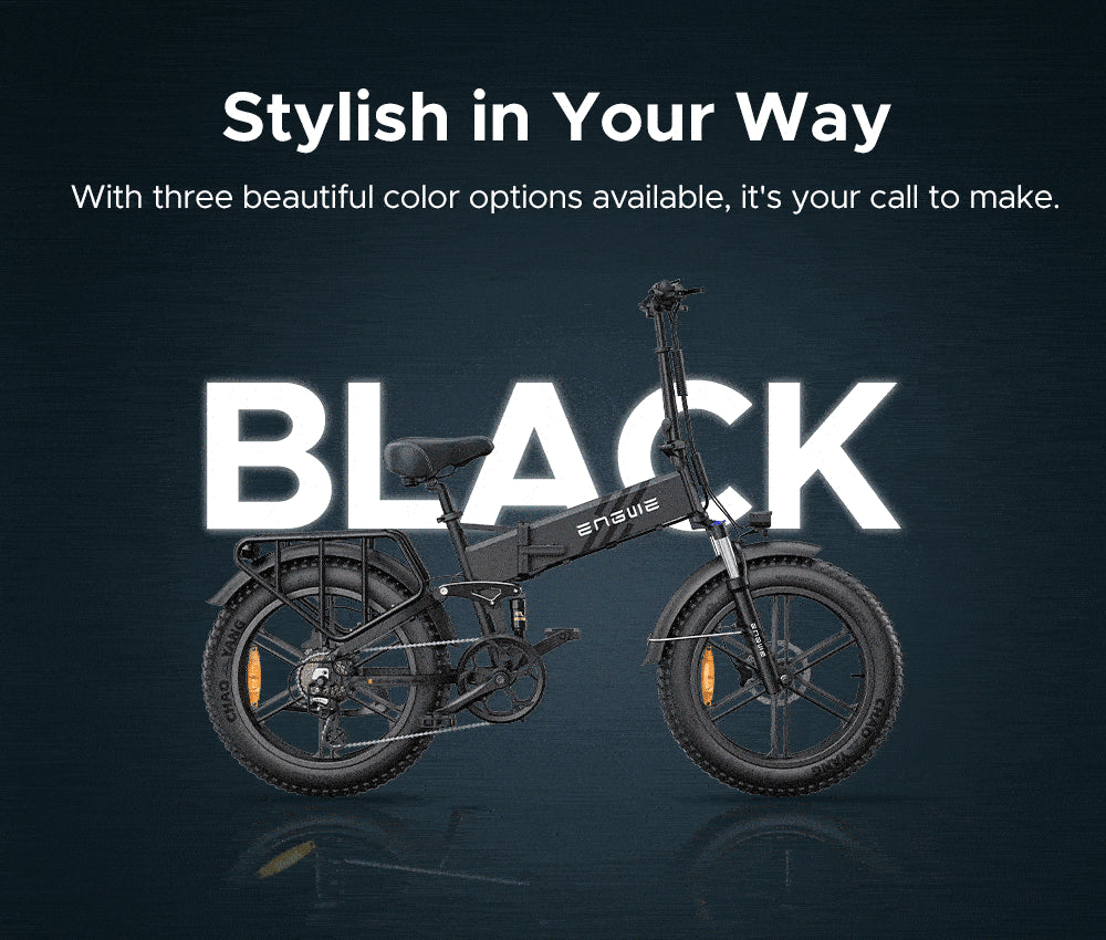 Skládací elektrokolo ENGWE ENGINE Pro 2.0, tlusté pneumatiky 20*4,0 palce, točivý moment 75 Nm, baterie 52 V 16 Ah, maximální rychlost 25 km/h, dojezd 100 km, řazení Shimano 8 rychlostí, hydraulické kotoučové brzdy, celoodpružené - černé