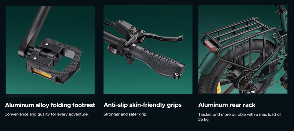 Skládací elektrokolo ENGWE ENGINE Pro 2.0, tlusté pneumatiky 20*4,0 palce, točivý moment 75 Nm, baterie 52 V 16 Ah, maximální rychlost 25 km/h, dojezd 100 km, řazení Shimano 8 rychlostí, hydraulické kotoučové brzdy, celoodpružené - černé