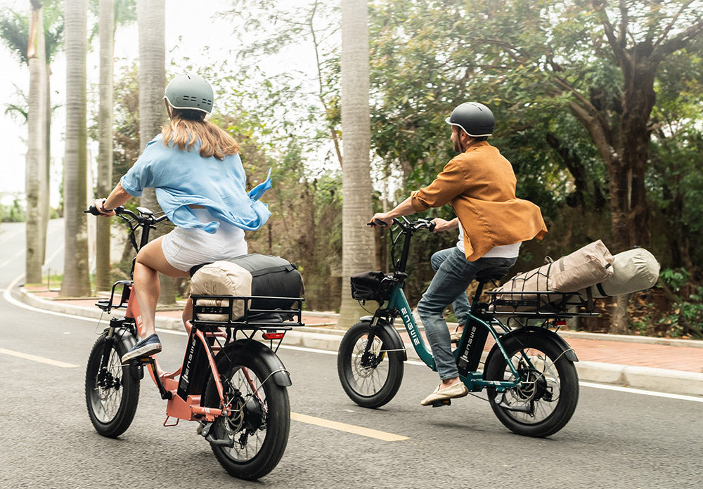 Elektrokolo ENGWE L20 2.0, pneumatiky 20*3,0 palce, motor v náboji 750 W, baterie 52 V 13 Ah, maximální rychlost 45 km/h, dojezd 135 km, mechanická kotoučová brzda, řazení Shimano 7 rychlostí - zelené