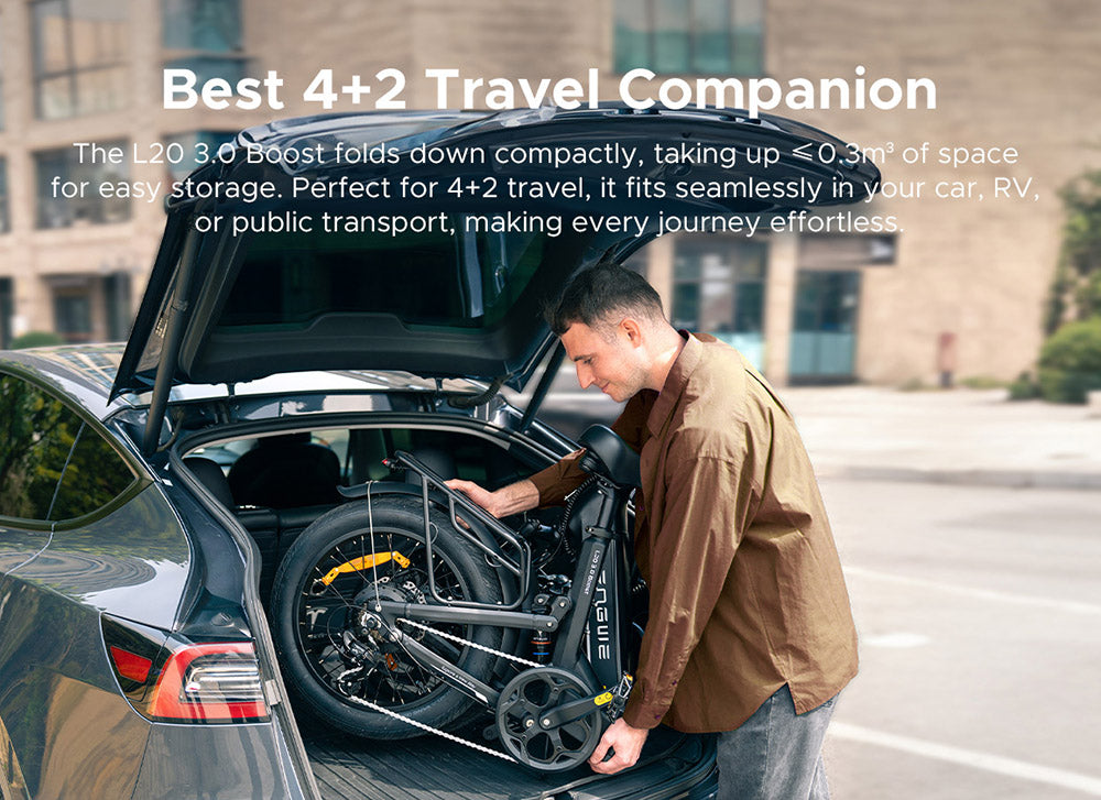 Elektrokolo ENGWE L20 3.0 Boost, motor 250 W, baterie 48 V 13,5 Ah, pneumatiky 20 x 3,0 palce, maximální dojezd 135 km, hydraulické brzdy, celoodpružené, senzor točivého momentu, řazení Shimano 7 rychlostí - Golden