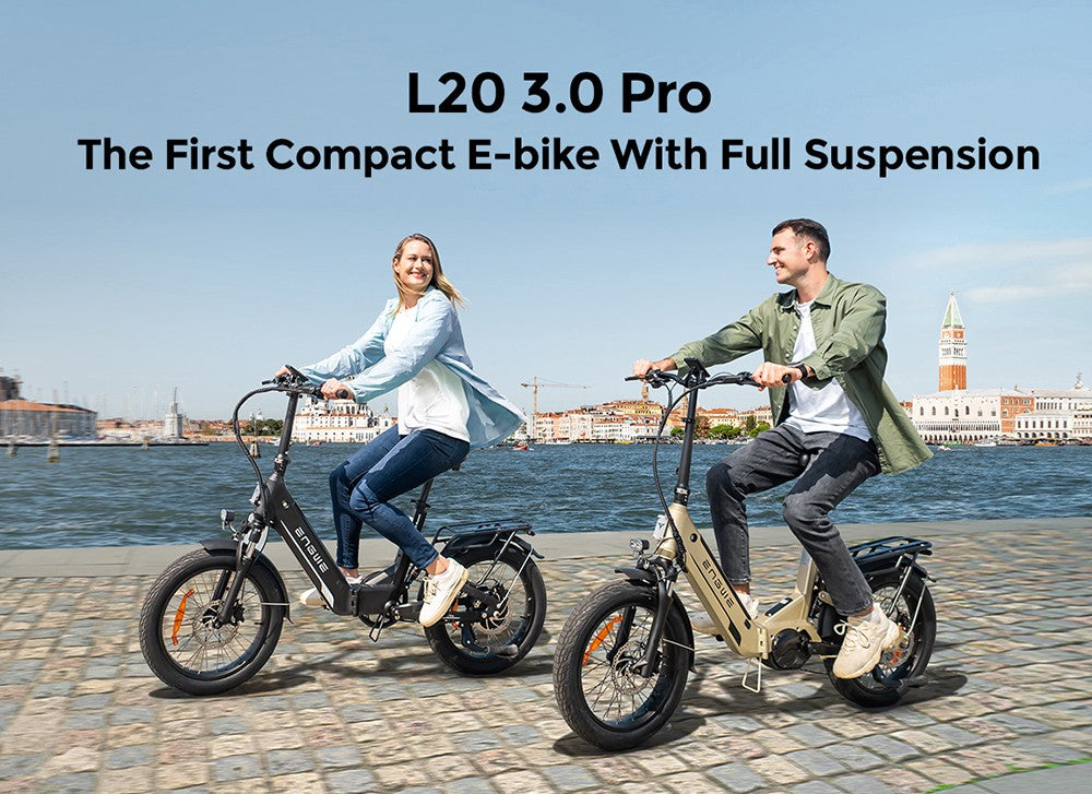 Elektrokolo ENGWE L20 3.0 Pro, motor 250 W, baterie 48 V 15 Ah, pneumatiky 20 x 3,0 palce, maximální dojezd 160 km, hydraulické brzdy, celoodpružené, Shimano 7 rychlostí - zlatá