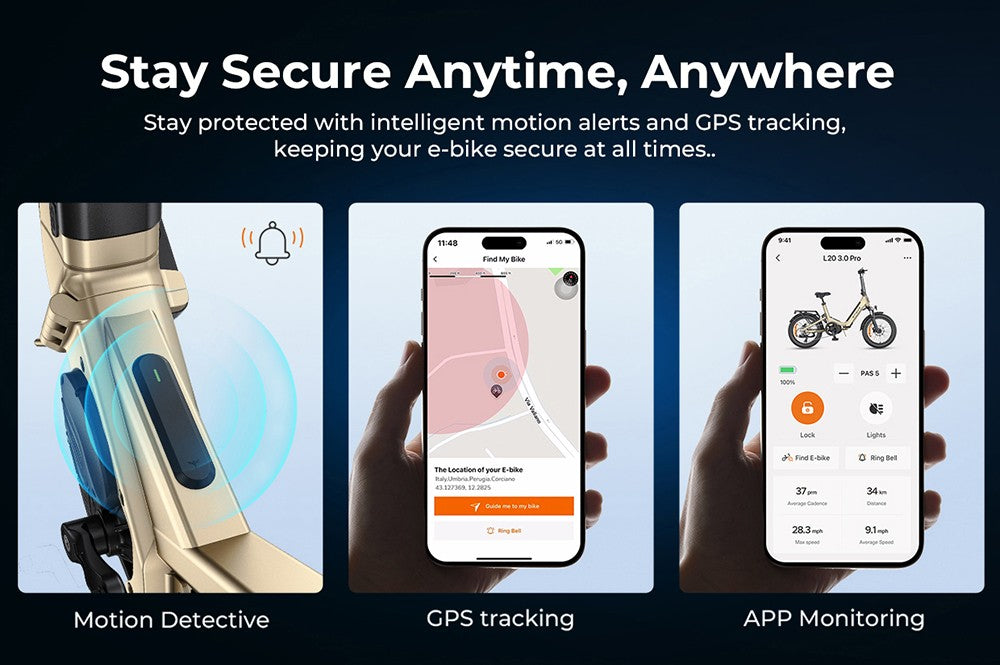 Elektrokolo ENGWE L20 3.0 Pro, motor 250 W, baterie 48 V 15 Ah, pneumatiky 20 x 3,0 palce, maximální dojezd 160 km, hydraulické brzdy, celoodpružené, Shimano 7 rychlostí - zlatá