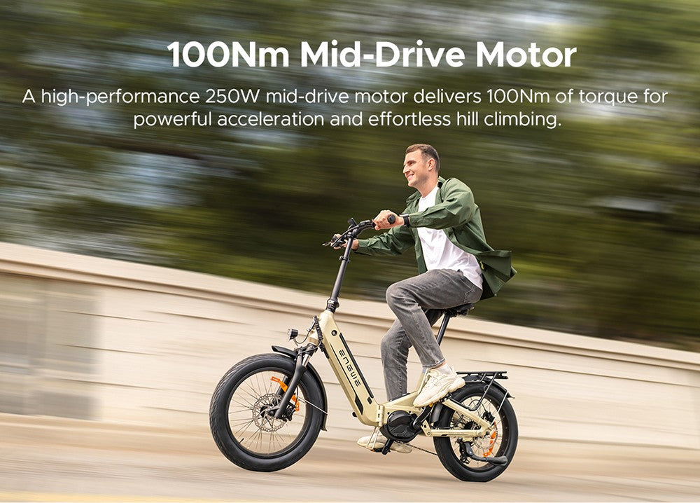 Elektrokolo ENGWE L20 3.0 Pro, motor 250 W, baterie 48 V 15 Ah, pneumatiky 20 x 3,0 palce, maximální dojezd 160 km, hydraulické brzdy, celoodpružené, Shimano 7 rychlostí - zlatá