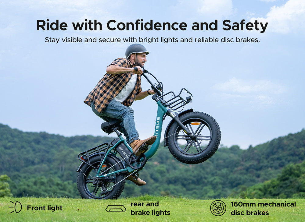 Elektrokolo ENGWE L20 BOOST, motor 250 W, baterie 48 V 13 Ah, tlusté pneumatiky 20 x 4 palce, maximální rychlost 25 km/h, maximální dojezd 126 km, senzor točivého momentu, řazení Shimano 7 rychlostí, odpružená přední vidlice, mechanické kotoučové brzdy - černé