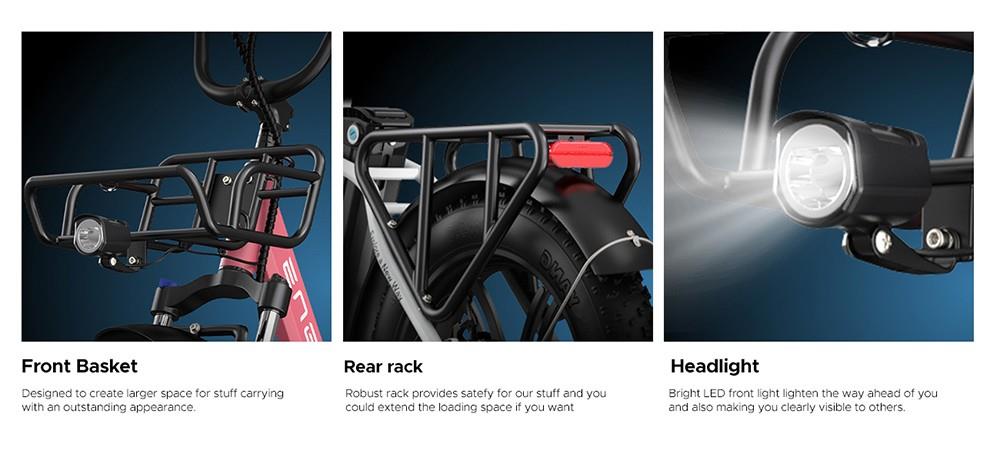 Elektrokolo ENGWE L20 20*4,0 palce, tlusté pneumatiky, motor 250 W, maximální rychlost 25 km/h, baterie 48 V 13 Ah, dojezd 140 km, maximální zatížení 120 kg, převodovka Shimano 7 rychlostí - červená