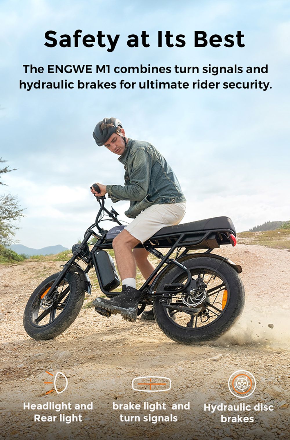 Elektrokolo ENGWE M1, motor 250 W, baterie 48 V 15,6 Ah, tlusté pneumatiky 20 x 4,0 palce, maximální rychlost 25 km/h, dojezd 90 km, hydraulické kotoučové brzdy, dvojité odpružení, řazení Shimano 7 rychlostí, LCD displej - černé