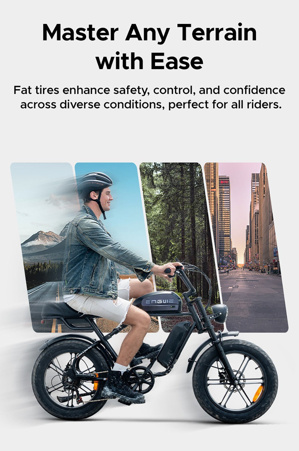 Elektrokolo ENGWE M1, motor 250 W, baterie 48 V 15,6 Ah, tlusté pneumatiky 20 x 4,0 palce, maximální rychlost 25 km/h, dojezd 90 km, hydraulické kotoučové brzdy, dvojité odpružení, řazení Shimano 7 rychlostí, LCD displej - černé