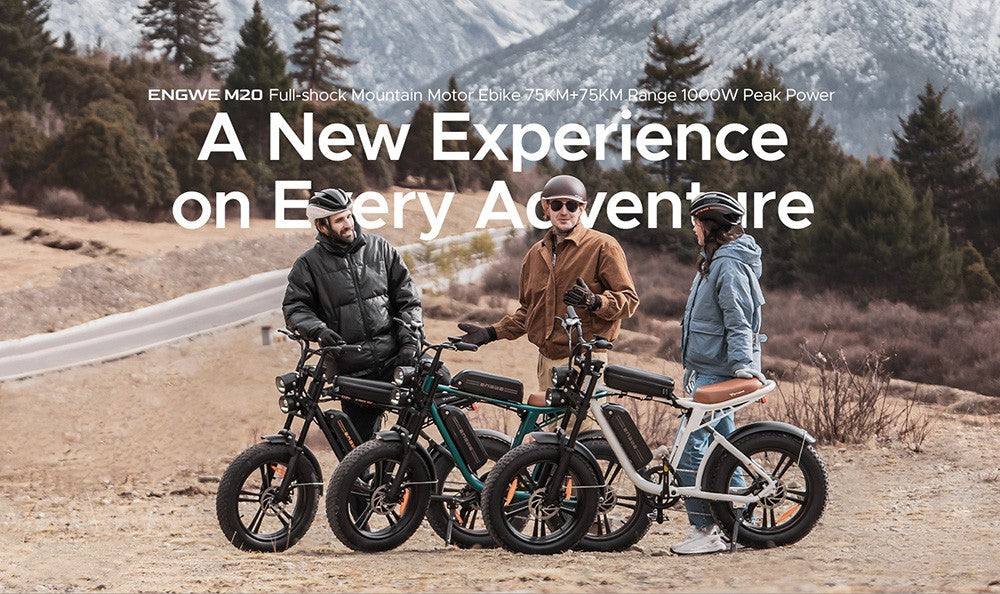 Elektrokolo ENGWE M20, 20*4,0'' tlusté pneumatiky, bezkartáčový motor 750 W, maximální rychlost 45 km/h, baterie 48 V 13 Ah, dojezd 75 km, dvojitá kotoučová brzda Shimano 7 rychlostí, dvojitý tlumič - černá