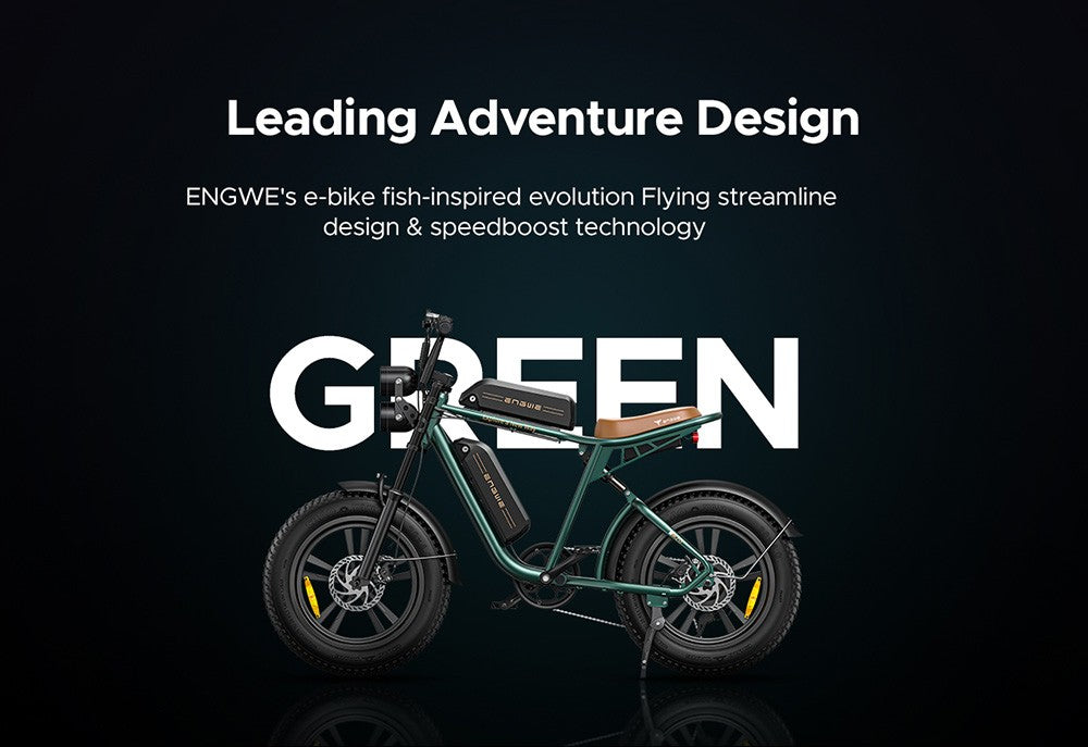 Elektrokolo ENGWE M20, 20*4,0'' tlusté pneumatiky, bezkartáčový motor 750 W, maximální rychlost 45 km/h, baterie 48 V 13 Ah, dojezd 75 km, dvojitá kotoučová brzda Shimano 7 rychlostí, dvojitý tlumič - černá