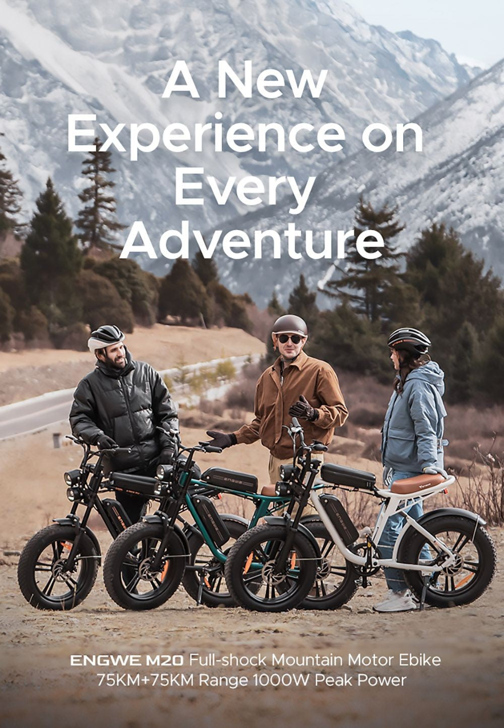 ENGWE M20 Horské elektrokolo s dvojitou baterií, 20*4,0 palcové tlusté pneumatiky, 750W bezkartáčový motor, maximální rychlost 45 km/h, 48V baterie, 2*13Ah baterie, přední a zadní kotoučové brzdy Shimano, 7stupňová převodovka - bílá