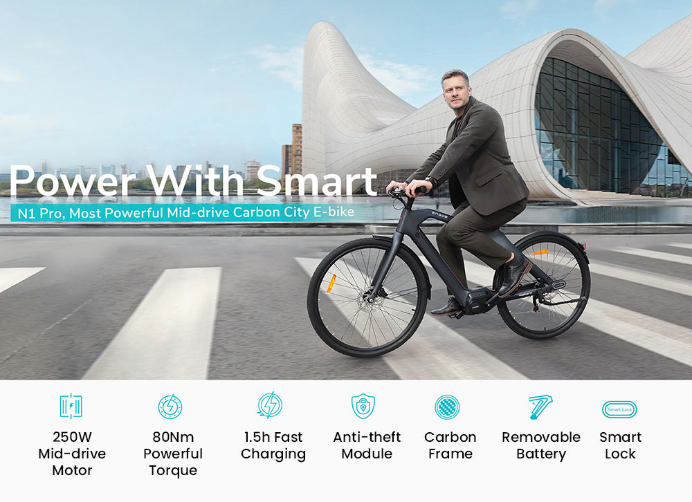 Elektrokolo ENGWE MapFour N1 Pro, motor 250 W, baterie 36 V 10 Ah, pláště s drátky 700*42C, maximální rychlost 25 km/h, dojezd 100 km, hydraulické kotoučové brzdy vpředu a vzadu, 7stupňová převodovka Shimano, senzor točivého momentu, LED barevný displej - zelený