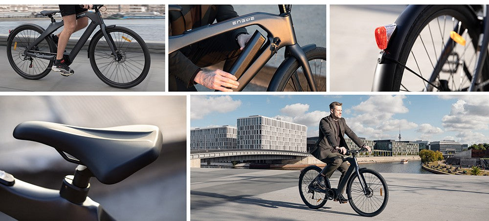 Elektrokolo ENGWE MapFour N1 Pro, motor 250 W, baterie 36 V 10 Ah, pláště s drátky 700*42C, maximální rychlost 25 km/h, dojezd 100 km, hydraulické kotoučové brzdy vpředu a vzadu, 7stupňová převodovka Shimano, senzor točivého momentu, LED barevný displej - zelený