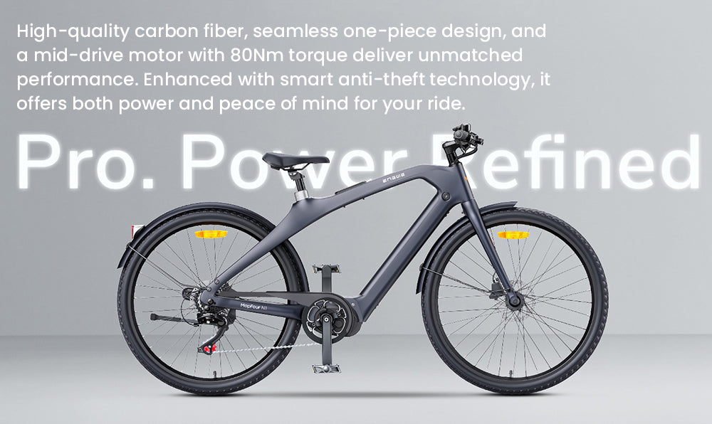 Elektrokolo ENGWE MapFour N1 Pro, motor 250 W, baterie 36 V 10 Ah, pláště s drátky 700*42C, maximální rychlost 25 km/h, dojezd 100 km, hydraulické kotoučové brzdy vpředu a vzadu, 7stupňová převodovka Shimano, senzor točivého momentu, LED barevný displej - zelený