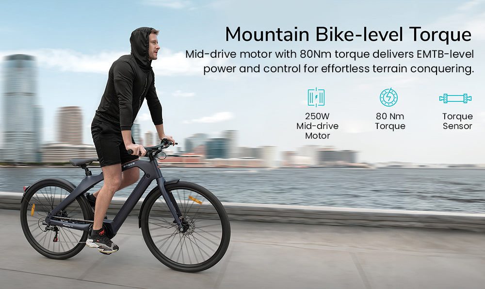 Elektrokolo ENGWE MapFour N1 Pro, motor 250 W, baterie 36 V 10 Ah, pláště s drátky 700*42C, maximální rychlost 25 km/h, dojezd 100 km, hydraulické kotoučové brzdy vpředu a vzadu, 7stupňová převodovka Shimano, senzor točivého momentu, LED barevný displej - zelený