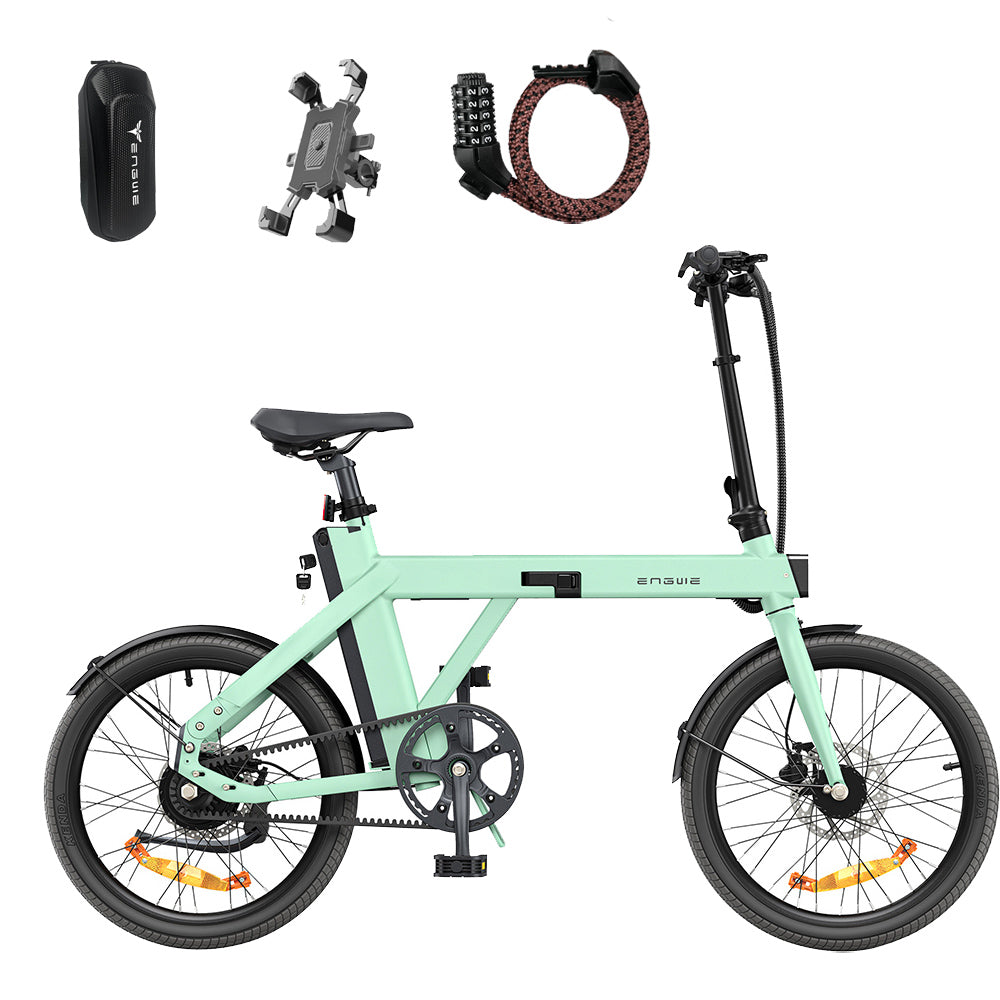 Skládací elektrokolo ENGWE P20 20 palců, tichý motor 250 W, senzor točivého momentu, karbonový řemen, baterie 36 V 9,6 Ah, dojezd 100 km, maximální rychlost 25 km/h, dvojitá kotoučová brzda, lehké směrové světlo 18,5 kg - zelené