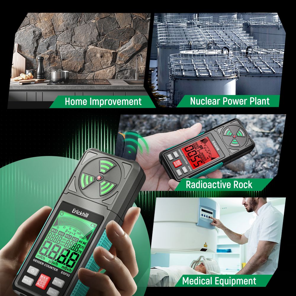 Digitální detektor jaderného záření ERICKHILL EGF02, Geigerův počítač, přenosný beta-gama rentgenový dozimetr s LCD displejem pro domácí použití, těžbu radioaktivních nerostů