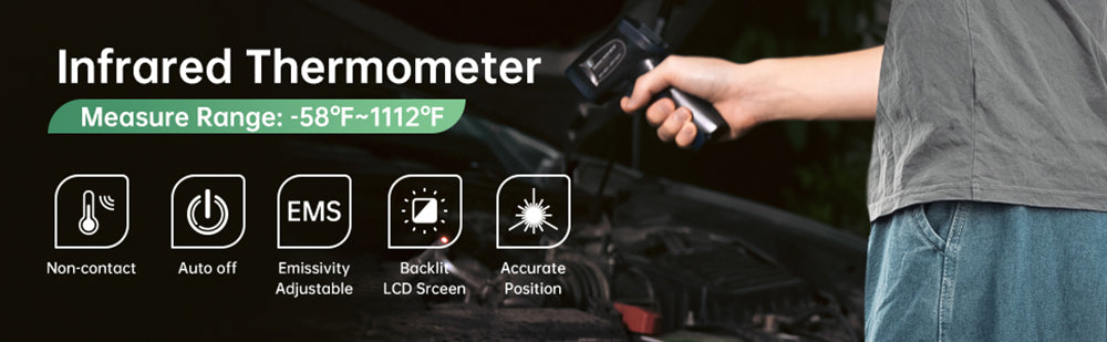 Infračervený teploměr ERICKHILL ROOK600 SP, -58 °F až 1112 °F, LCD displej, bezkontaktní, pro opravy a kontrolu vozidel, pro vaření, výrobu piva, kutilství a hračky pro domácí mazlíčky, NENÍ určen pro lidi