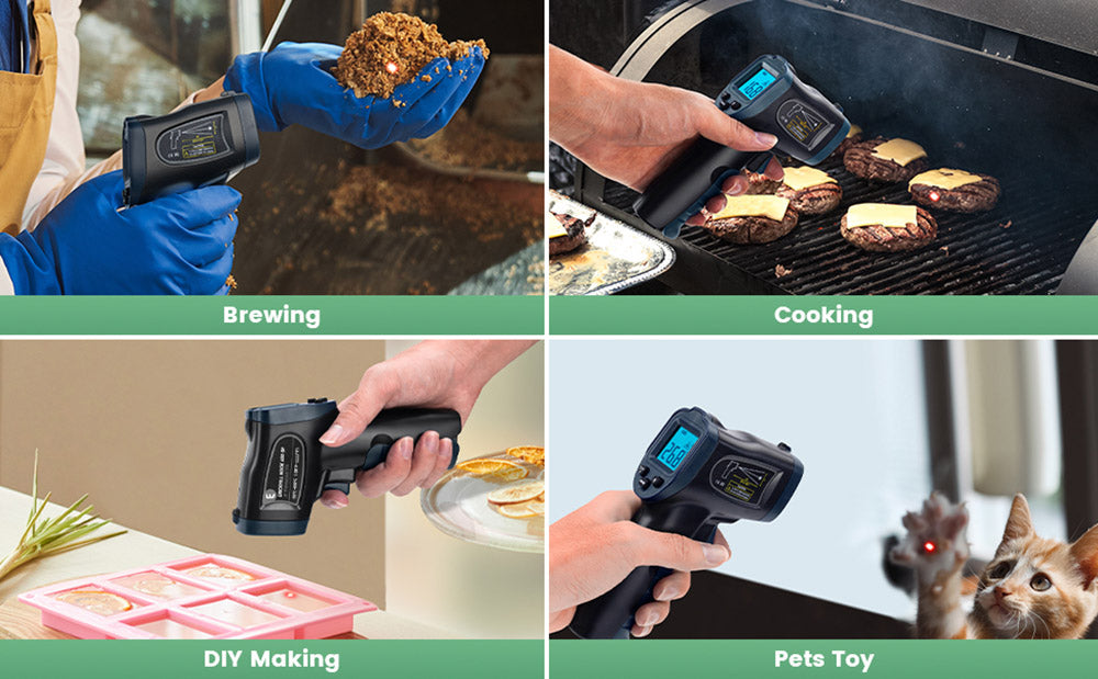 Infračervený teploměr ERICKHILL ROOK600 SP, -58 °F až 1112 °F, LCD displej, bezkontaktní, pro opravy a kontrolu vozidel, pro vaření, výrobu piva, kutilství a hračky pro domácí mazlíčky, NENÍ určen pro lidi