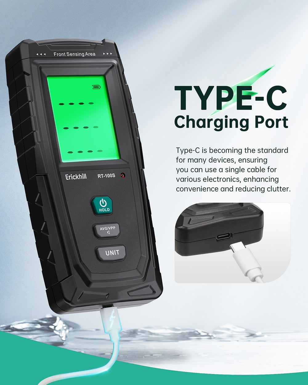 ERICKHILL RT-100S 3v1 detektor elektromagnetického pole, dobíjecí digitální detektor záření elektromagnetického pole, pro domácí kontroly elektromagnetického pole, lov duchů