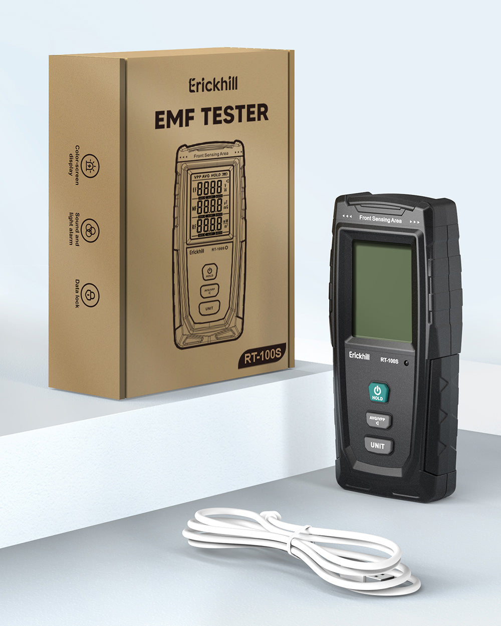 ERICKHILL RT-100S 3v1 detektor elektromagnetického pole, dobíjecí digitální detektor záření elektromagnetického pole, pro domácí kontroly elektromagnetického pole, lov duchů