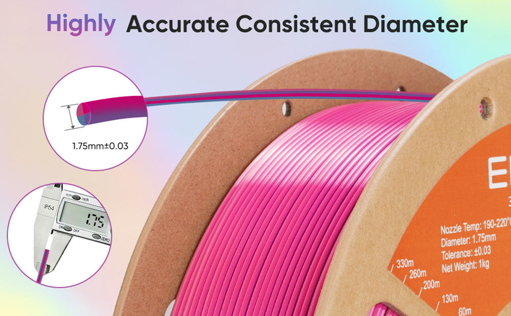 ERYONE Vysokorychlostní čtyřbarevný hedvábný PLA filament, 1 kg - Cold Flame Nocturnal (tmavě fialová a purpurová a růžová a nebesky modrá)