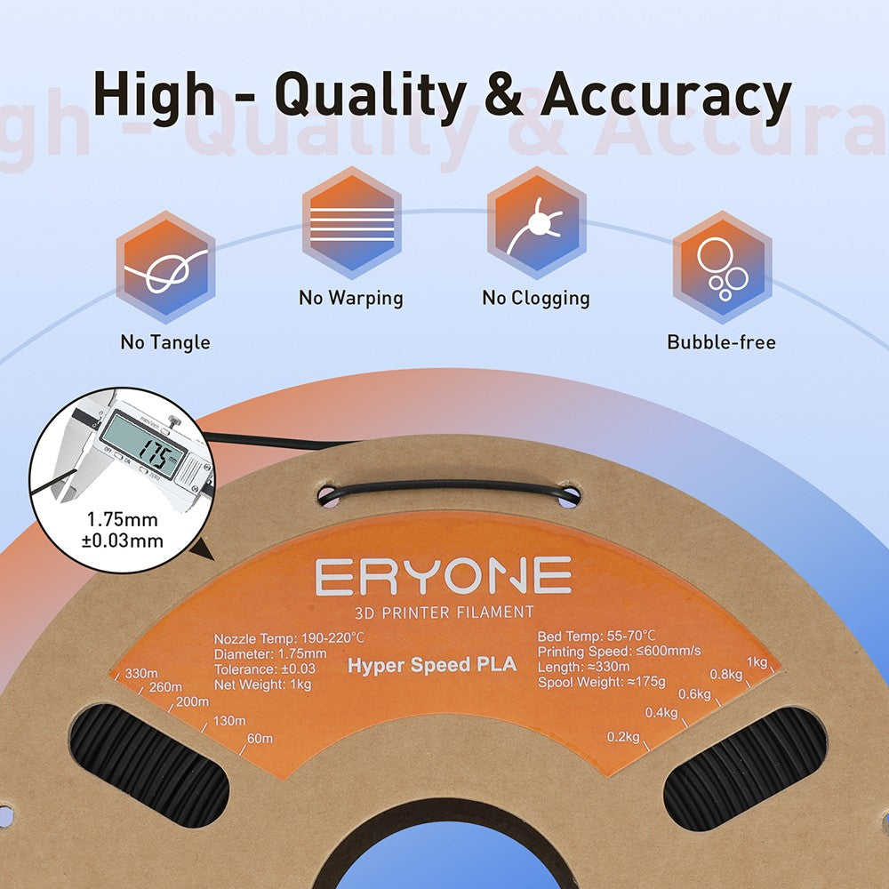 ERYONE Vysokorychlostní standardní PLA filament 1kg - černý