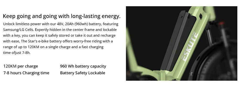 Skládací elektrické kolo ESKUTE Star 20*4,0 palce, tlusté pneumatiky, motor 250 W, maximální rychlost 25 km/h, baterie 36 V 25 Ah, dojezd 100 km, Shimano 7 rychlostí, hydraulické kotoučové brzdy - černé