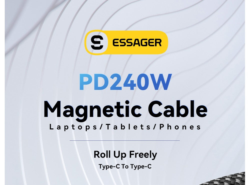 Nabíjecí kabel ESSAGER 100W 5A Type-C na Type-C, USB 2.0 480 Mbps, magnetická adsorpce, flexibilní nastavení, čip E-Marker, 1 m