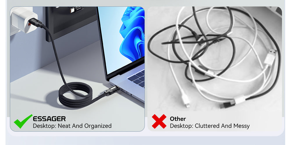 Nabíjecí kabel ESSAGER 100W 5A Type-C na Type-C, USB 2.0 480 Mbps, magnetická adsorpce, flexibilní nastavení, čip E-Marker, 1 m