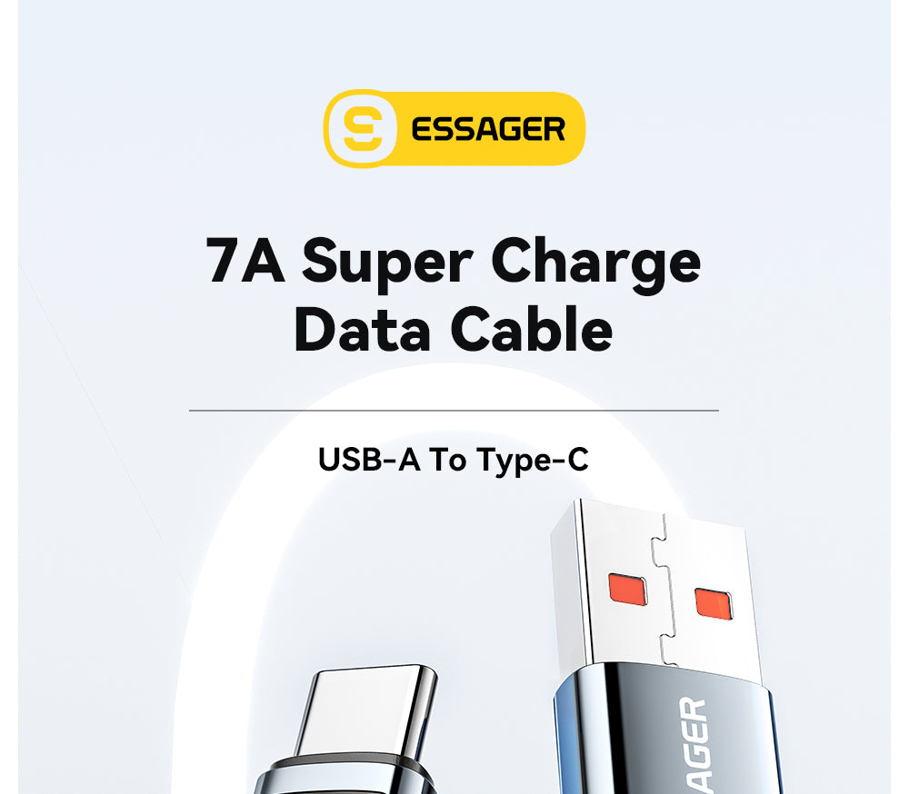 Nabíjecí kabel ESSAGER 100W 7A USB-A na Type-C, digitální displej, USB 2.0 480 Mbps, se suchým zipem, protokol QC