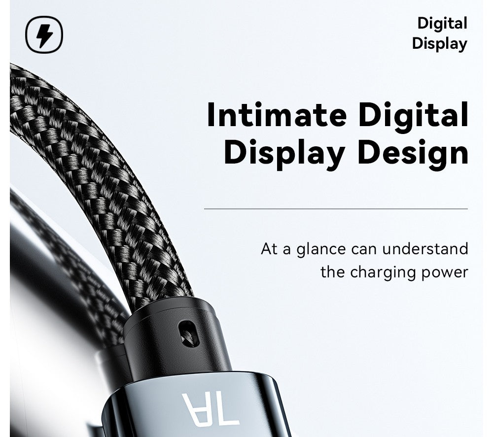 Nabíjecí kabel ESSAGER 100W 7A USB-A na Type-C, digitální displej, USB 2.0 480 Mbps, se suchým zipem, protokol QC