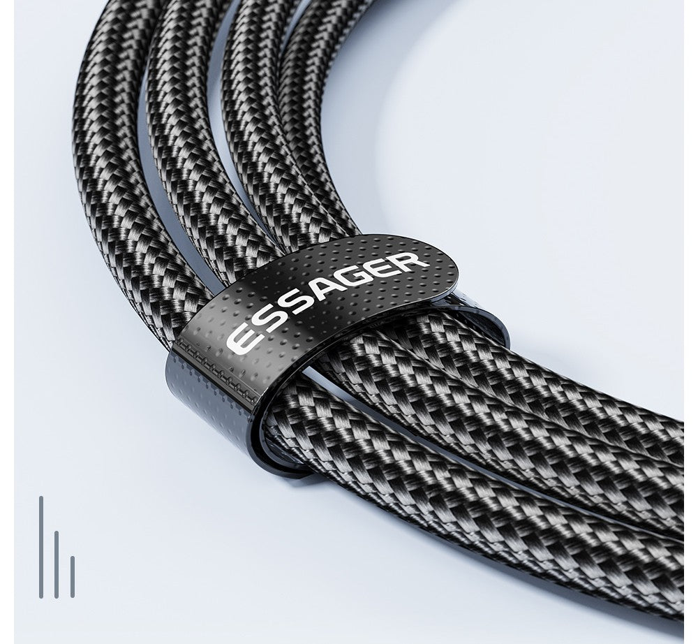 Nabíjecí kabel ESSAGER 100W 7A USB-A na Type-C, digitální displej, USB 2.0 480 Mbps, se suchým zipem, protokol QC