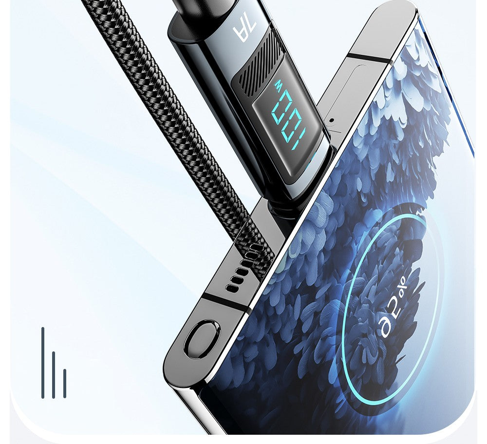 Nabíjecí kabel ESSAGER 100W 7A USB-A na Type-C, digitální displej, USB 2.0 480 Mbps, se suchým zipem, protokol QC