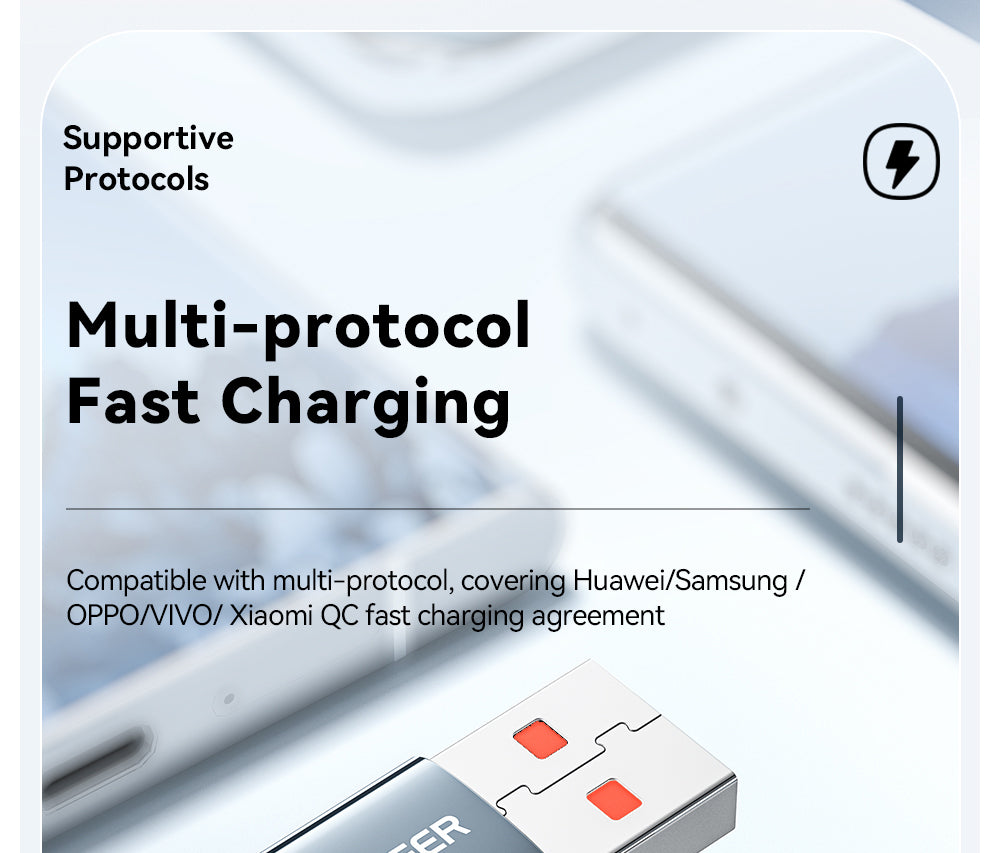 Nabíjecí kabel ESSAGER 100W 7A USB-A na Type-C, digitální displej, USB 2.0 480 Mbps, se suchým zipem, protokol QC