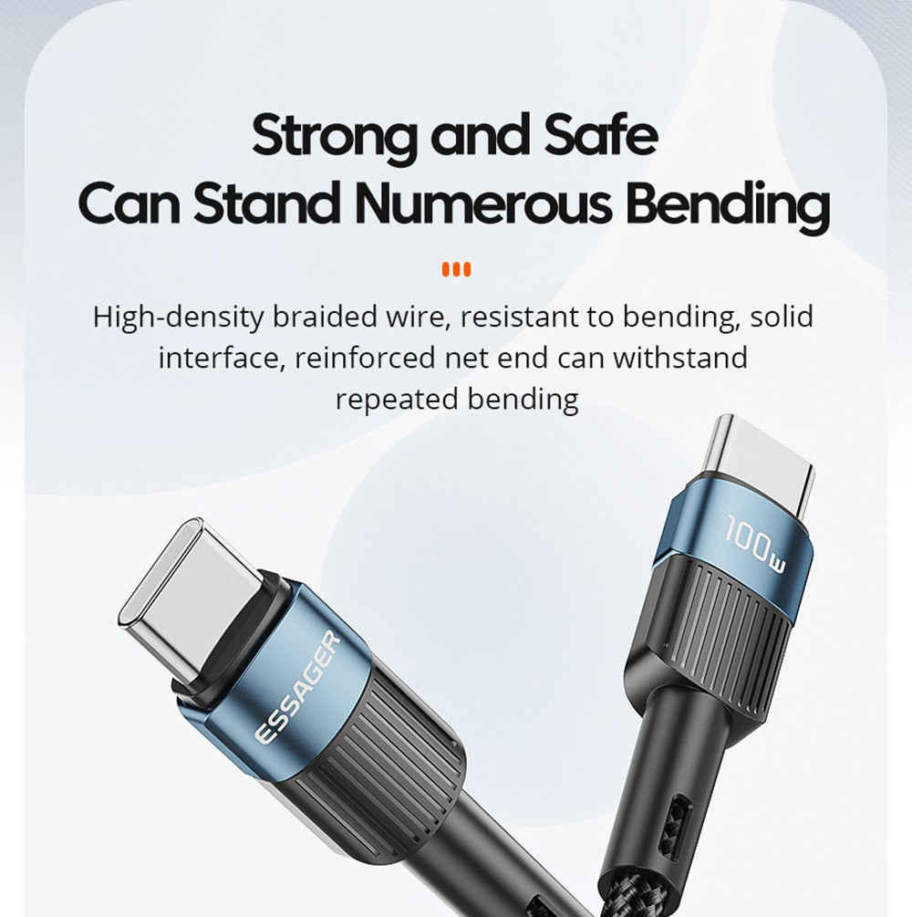 Datový kabel ESSAGER 100W Type-C na Type-C, rychlé nabíjení PD, přenosová rychlost 480 Mbps, pro MacBook / Tablet / Mobilní telefon Huawei Samsung - kabel 1 m