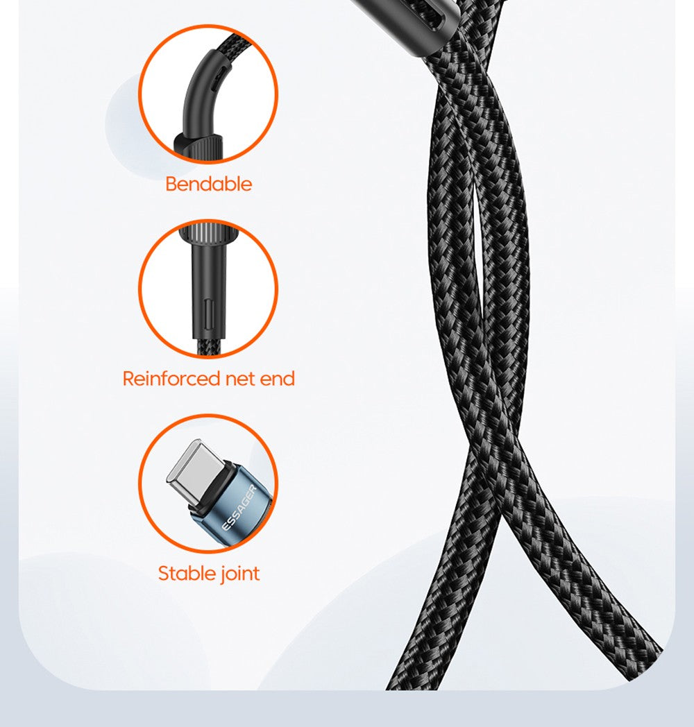 Datový kabel ESSAGER 100W Type-C na Type-C, rychlé nabíjení PD, přenosová rychlost 480 Mbps, pro MacBook / Tablet / Mobilní telefon Huawei Samsung - kabel 1 m