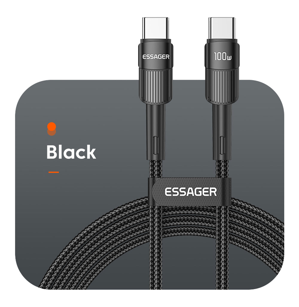 Datový kabel ESSAGER 100W Type-C na Type-C, rychlé nabíjení PD, přenosová rychlost 480 Mbps, pro MacBook / Tablet / Mobilní telefon Huawei Samsung - kabel 1 m