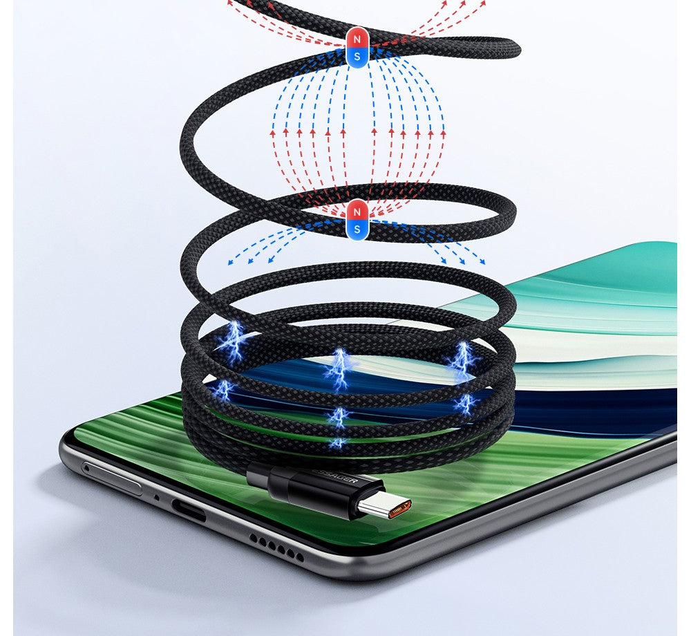 Nabíjecí kabel ESSAGER 240W 5A Type-C na Type-C, USB 2.0 480 Mbps, magnetická adsorpce, flexibilní nastavení, čip E-Marker, 1 m