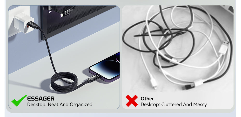 Nabíjecí kabel ESSAGER 29W 3A Type-C na Lightning, USB 2.0 480 Mbps, magnetická adsorpce, flexibilní a nastavitelný, chytrý čip, 1 m