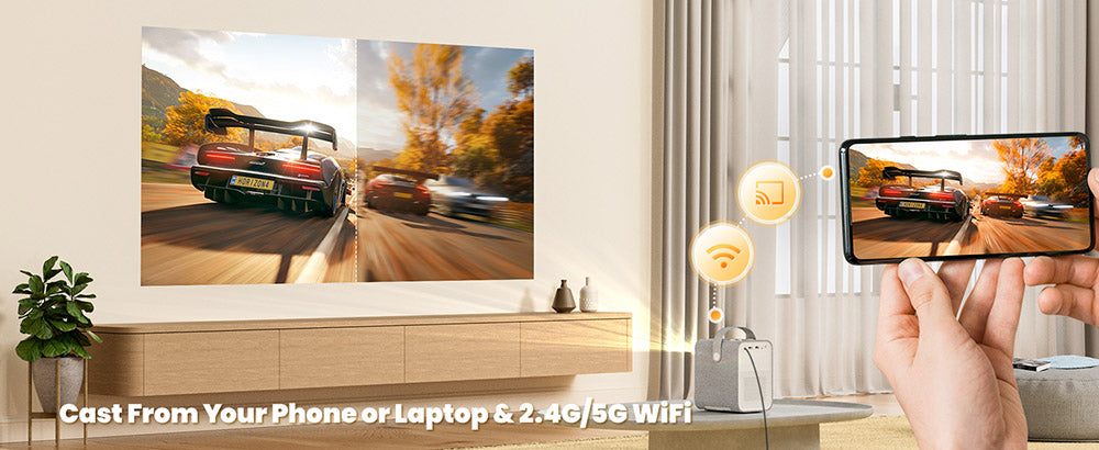 Projektor ETOE Seal, 400 ANSI lumenů, Google TV, nativní rozlišení 1080p, automatické ostření a automatická korekce lichoběžníkového zkreslení, Google Assistant