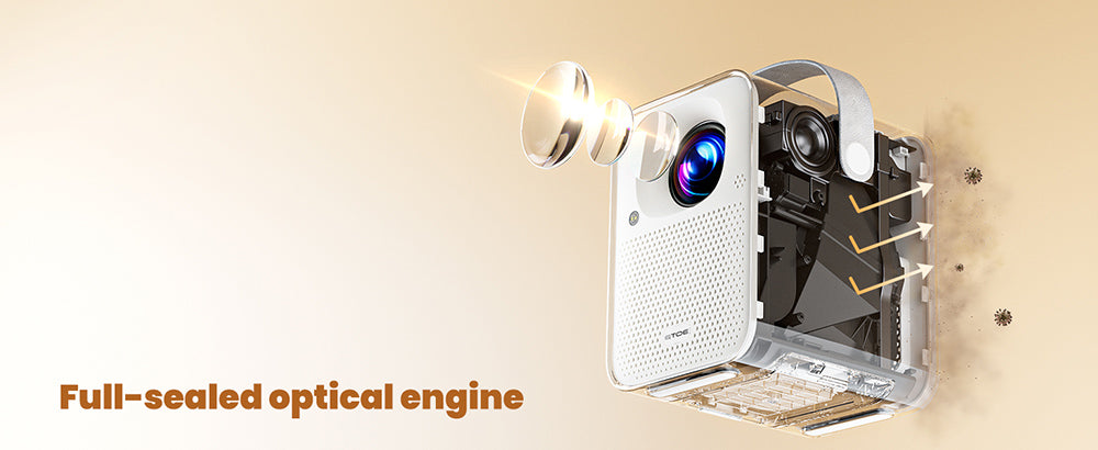 Projektor ETOE Seal, 400 ANSI lumenů, Google TV, nativní rozlišení 1080p, automatické ostření a automatická korekce lichoběžníkového zkreslení, Google Assistant